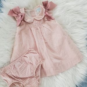 ✨ Blush & White Striped Bow Dress